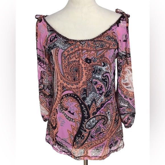 INC International Concepts Paisley Cold Shoulder Blouse - Picture 1 of 5